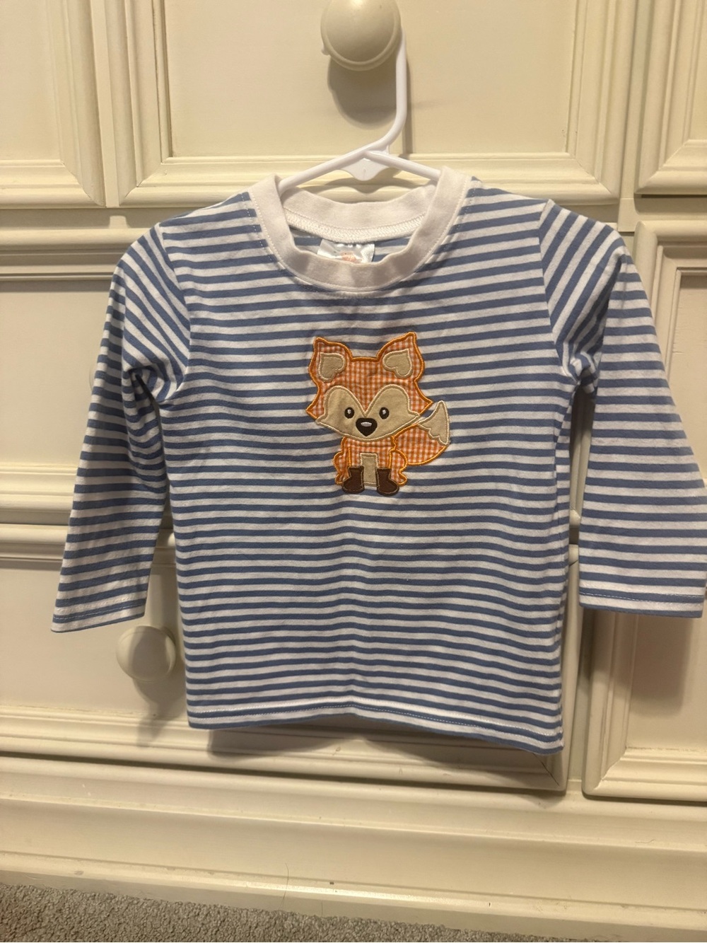 Blue & White Striped Long-Sleeve Top with Fox Appliqué